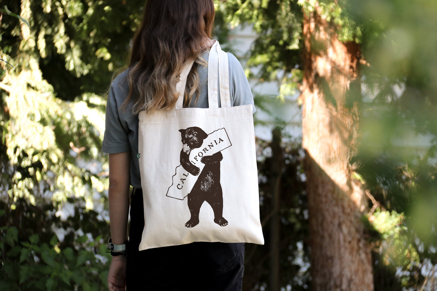 I love California - Canvas Tote Bag - Recycled Cotton - Brown Bear