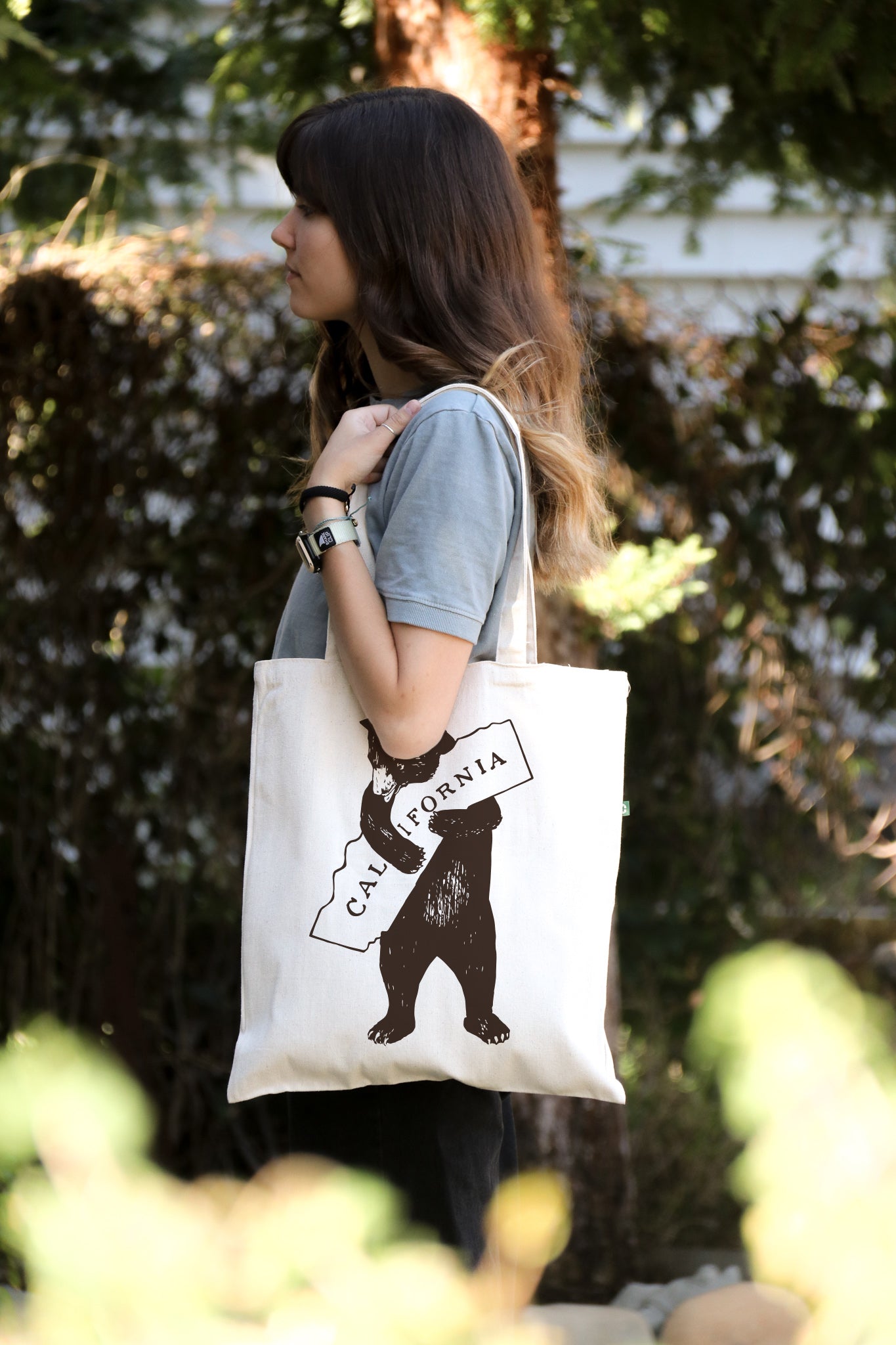 I love California - Canvas Tote Bag - Recycled Cotton - Brown Bear