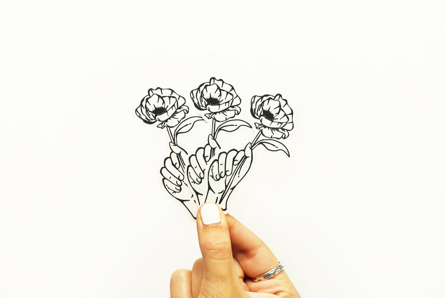 Hand holding poppy transparent Sticker (design #1)