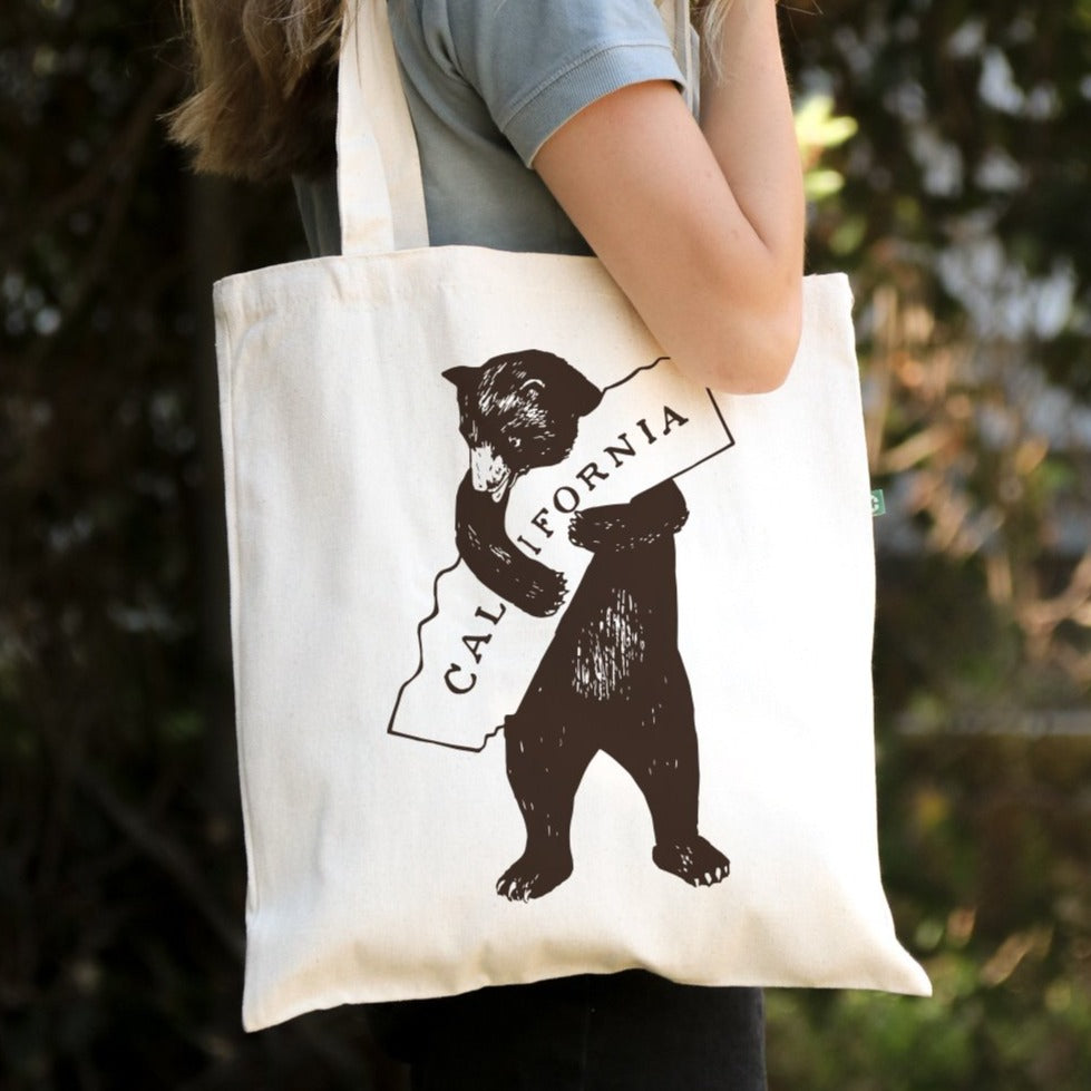 I love California - Canvas Tote Bag - Recycled Cotton - Brown Bear