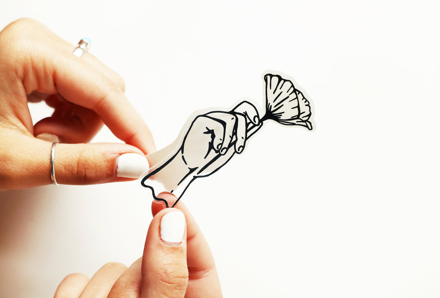 Hand holding poppy transparent Sticker (design #2)